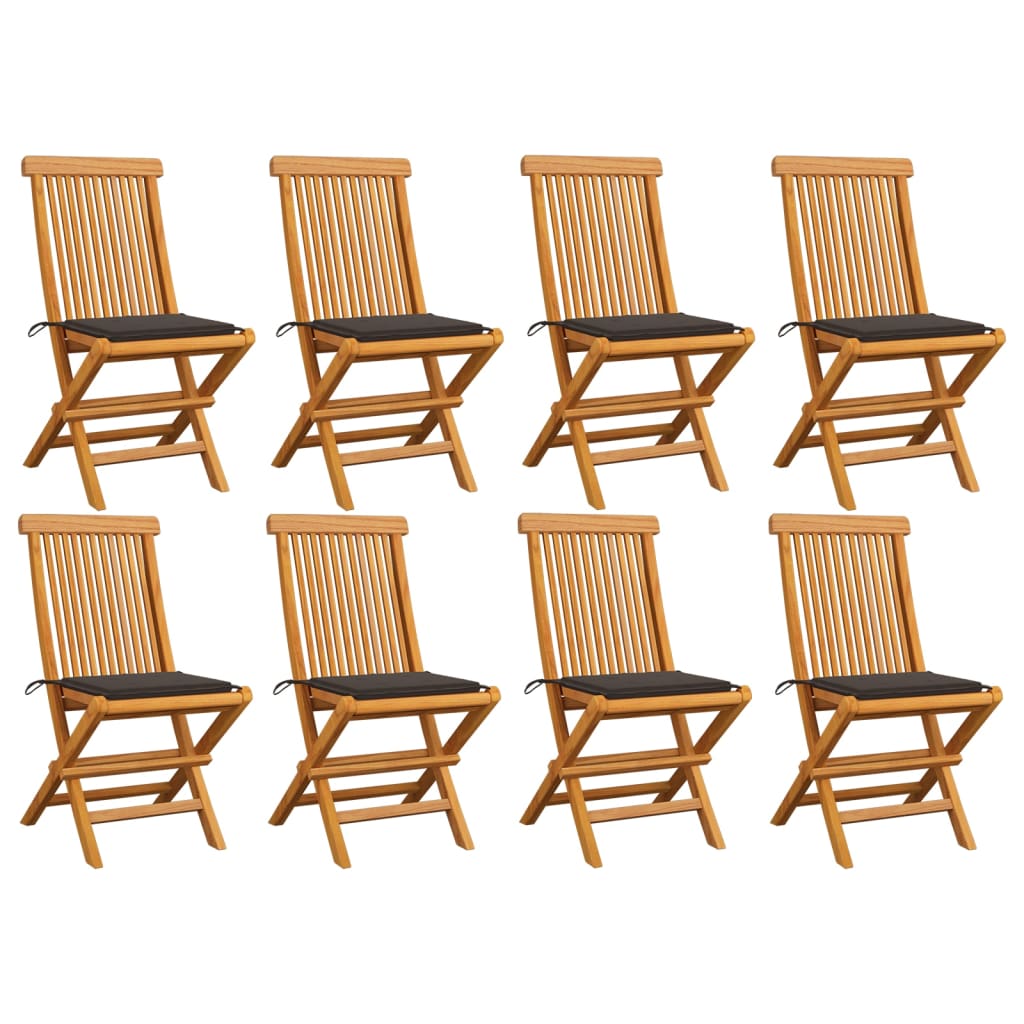 Patio Chairs with Taupe Cushions 8 pcs Solid Teak Wood