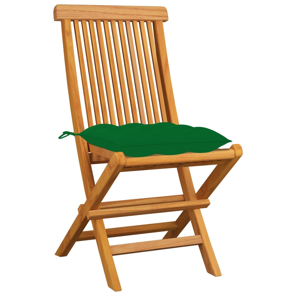 Patio Chairs with Green Cushions 8 pcs Solid Teak Wood