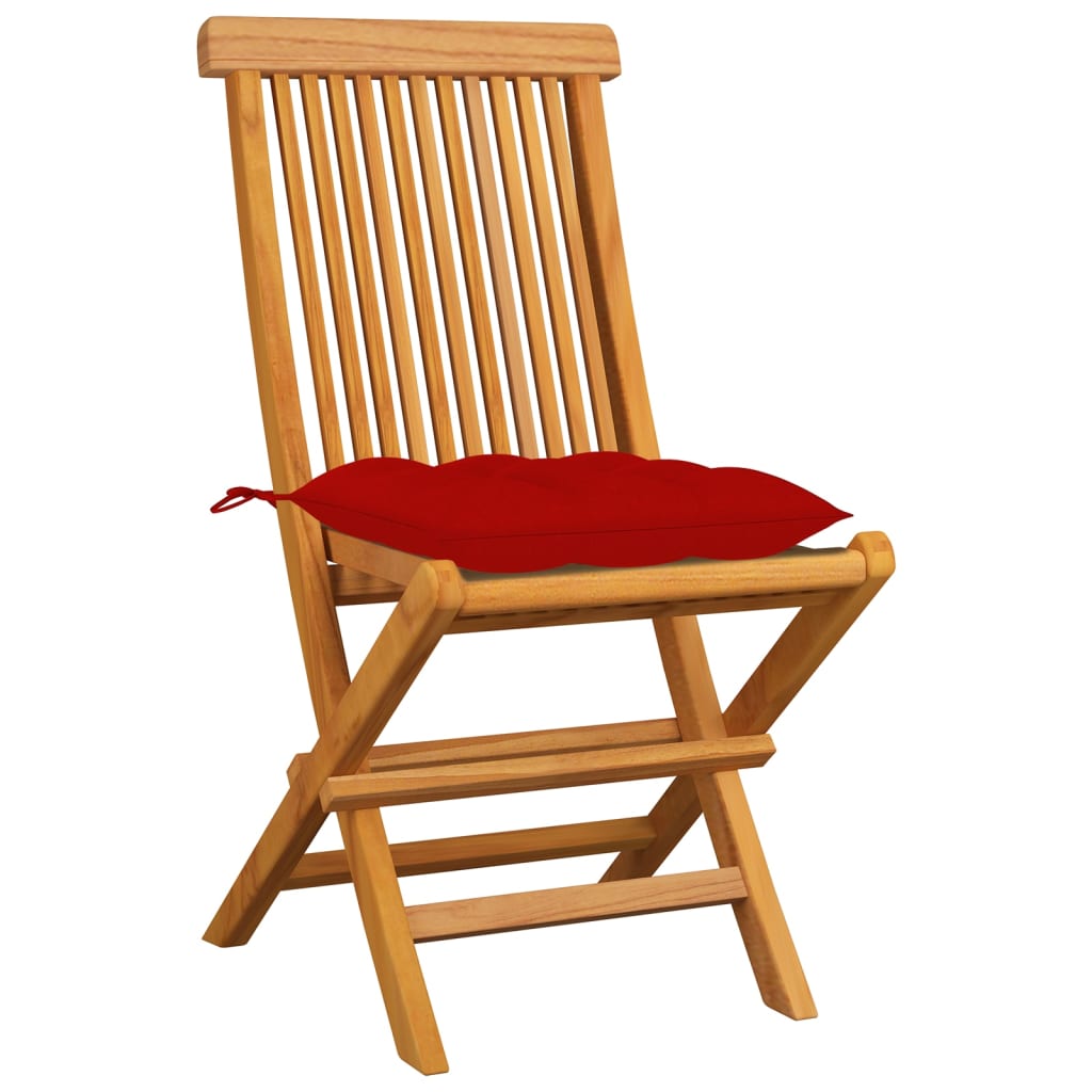 Patio Chairs with Red Cushions 8 pcs Solid Teak Wood