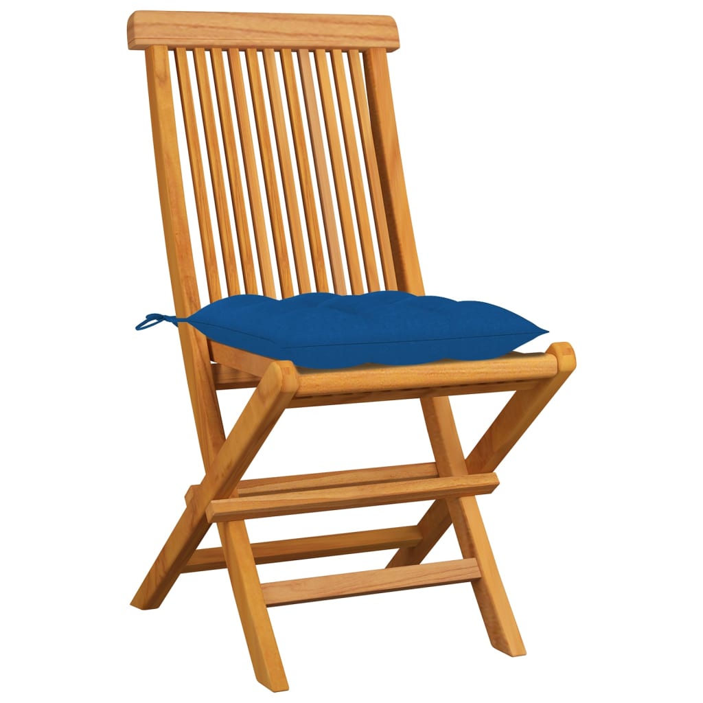 Patio Chairs with Blue Cushions 8 pcs Solid Teak Wood