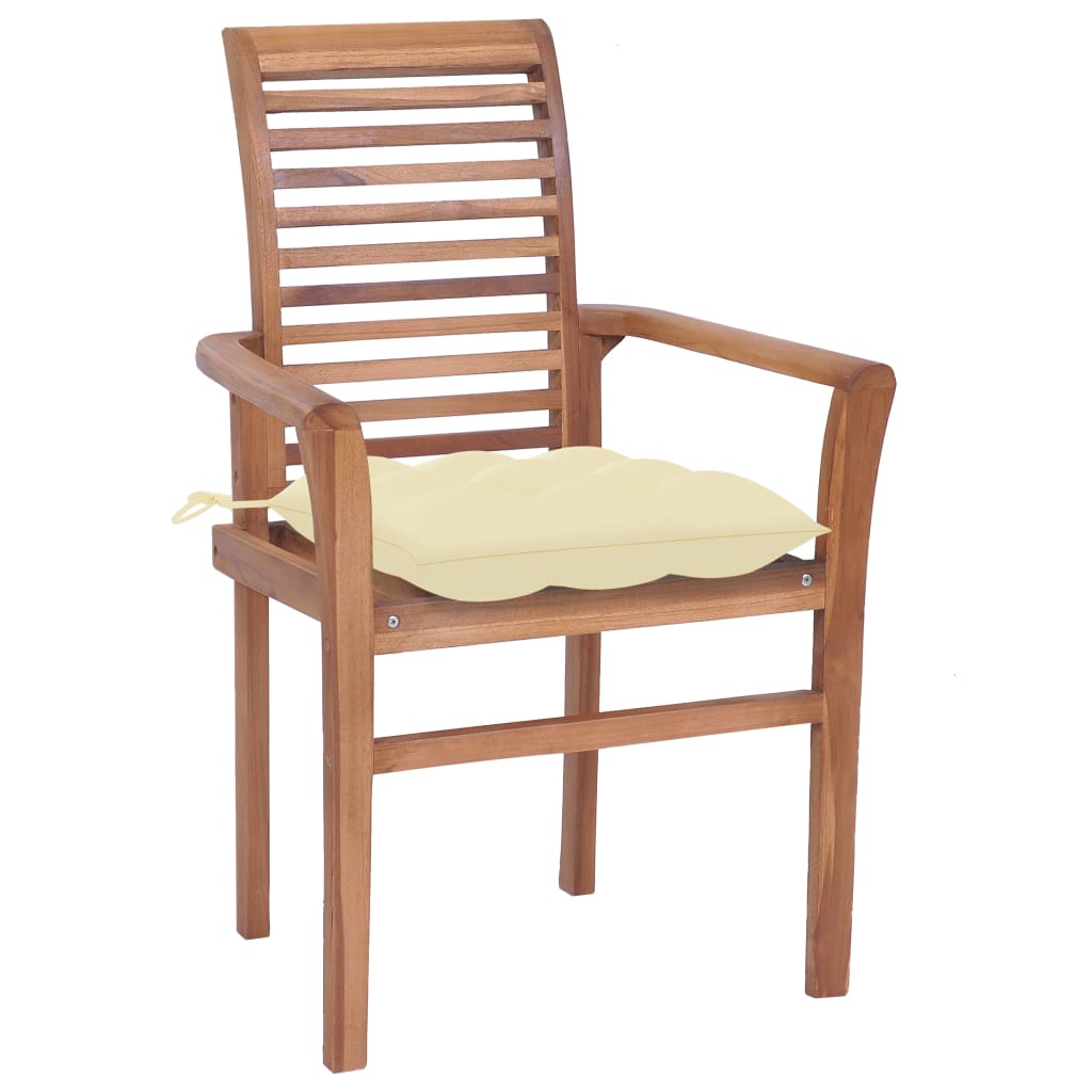 Dining Chairs 6 pcs with Cream White Cushions Solid Teak Wood