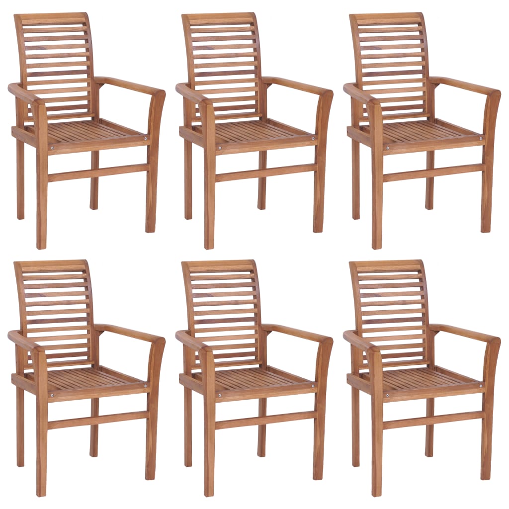 Dining Chairs 6 pcs with Green Cushions Solid Teak Wood