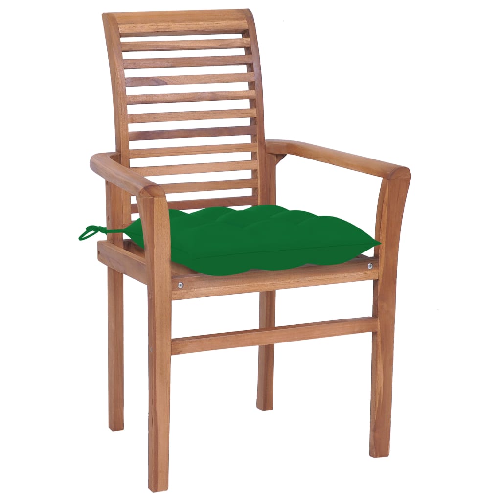 Dining Chairs 8 pcs with Green Cushions Solid Teak Wood