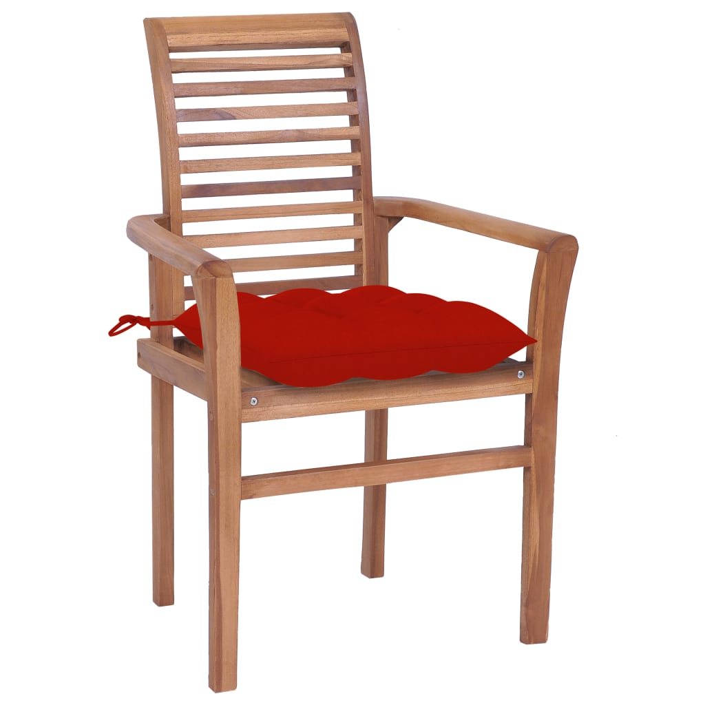 Dining Chairs 8 pcs with Red Cushions Solid Teak Wood