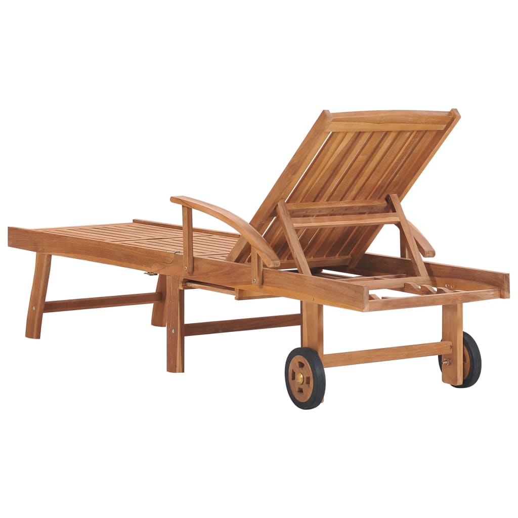 Sun Loungers 2 pcs with Wine Red Cushion Solid Teak Wood