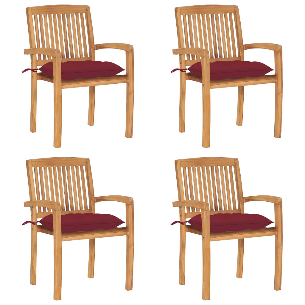 Stacking Patio Chairs with Cushions 4 pcs Solid Teak Wood