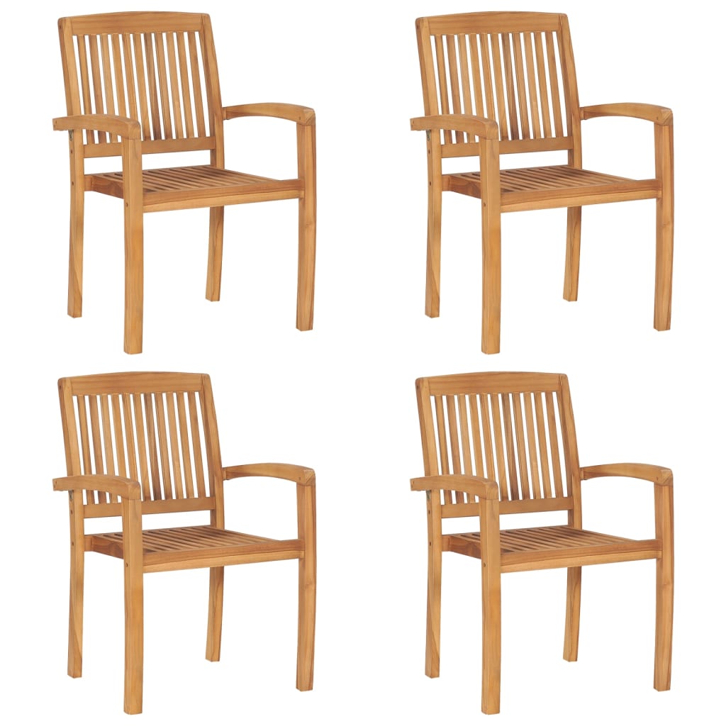 Stacking Patio Chairs with Cushions 4 pcs Solid Teak Wood