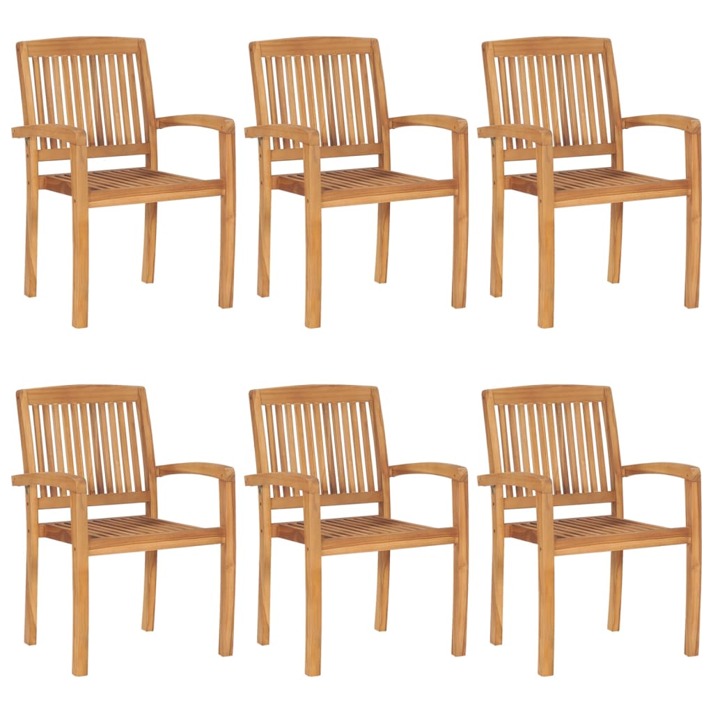 Stacking Patio Chairs with Cushions 6 pcs Solid Teak Wood