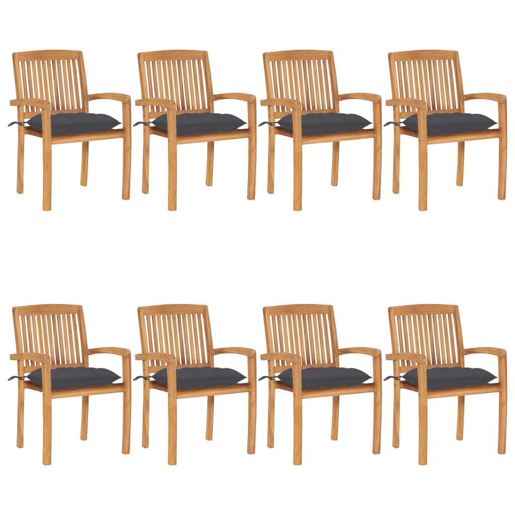 Stacking Patio Chairs with Cushions 8 pcs Solid Teak Wood