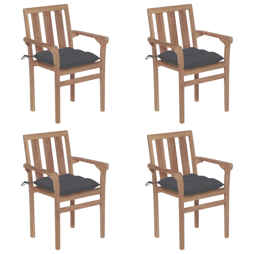 Stackable Patio Chairs with Cushions 4 pcs Solid Teak Wood