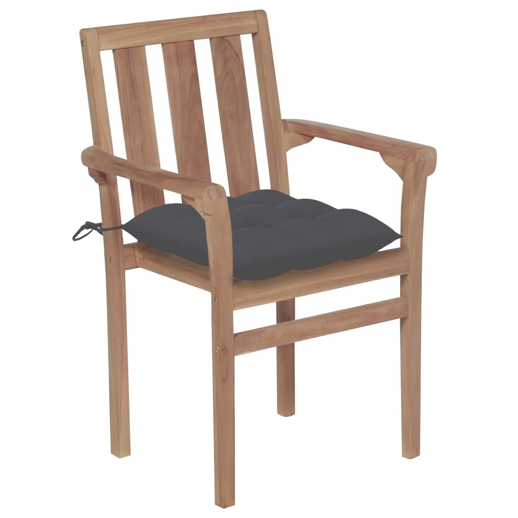 Stackable Patio Chairs with Cushions 4 pcs Solid Teak Wood