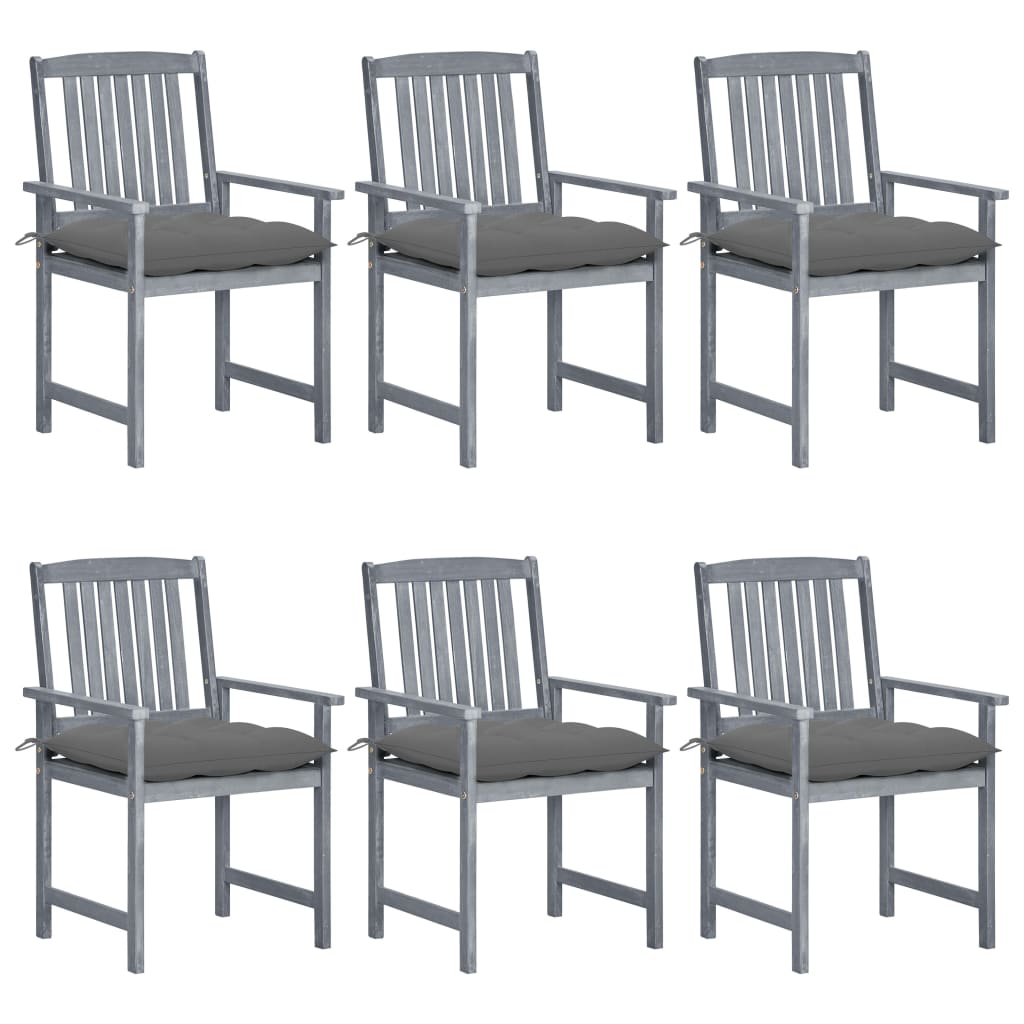 Patio Chairs with Cushions 6 pcs Solid Acacia Wood Gray