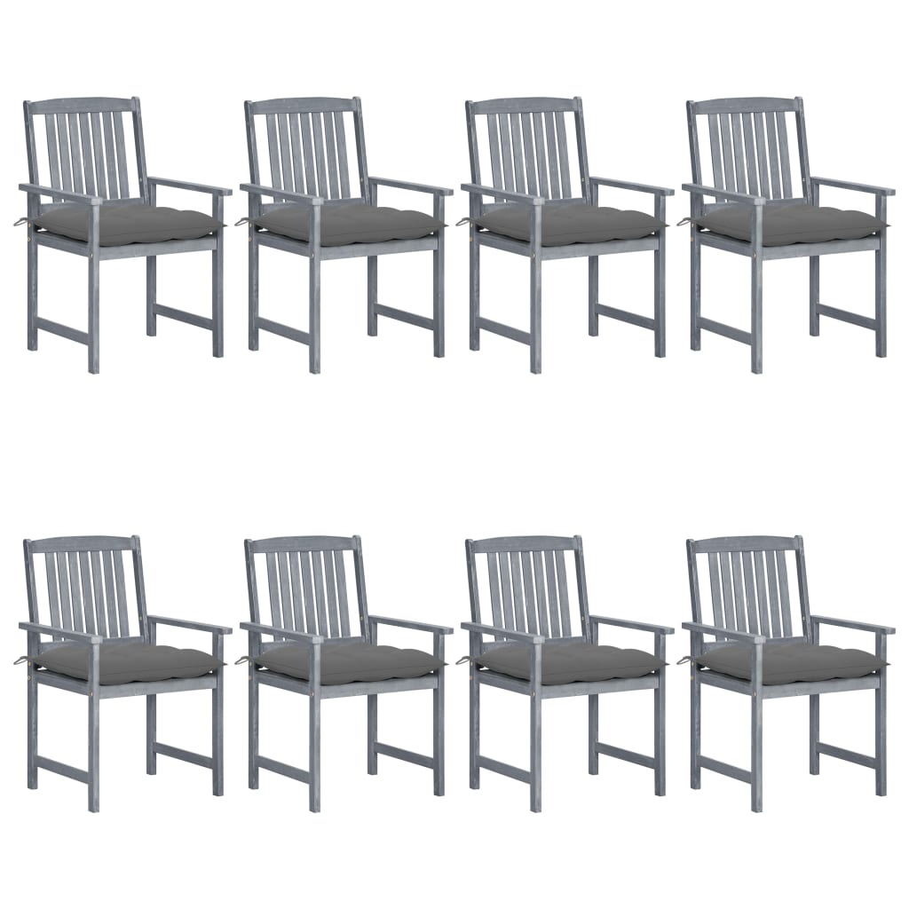 Patio Chairs with Cushions 8 pcs Solid Acacia Wood Gray