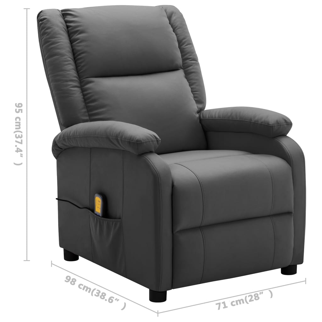 Electric Massage Recliner Anthracite Faux Leather