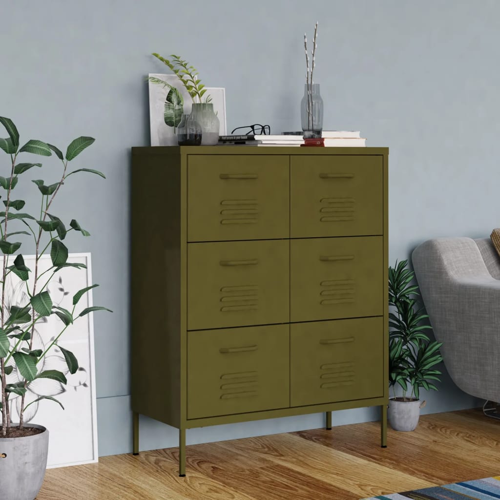 Drawer Cabinet Olive Green 31.5"x13.8"x40" Steel