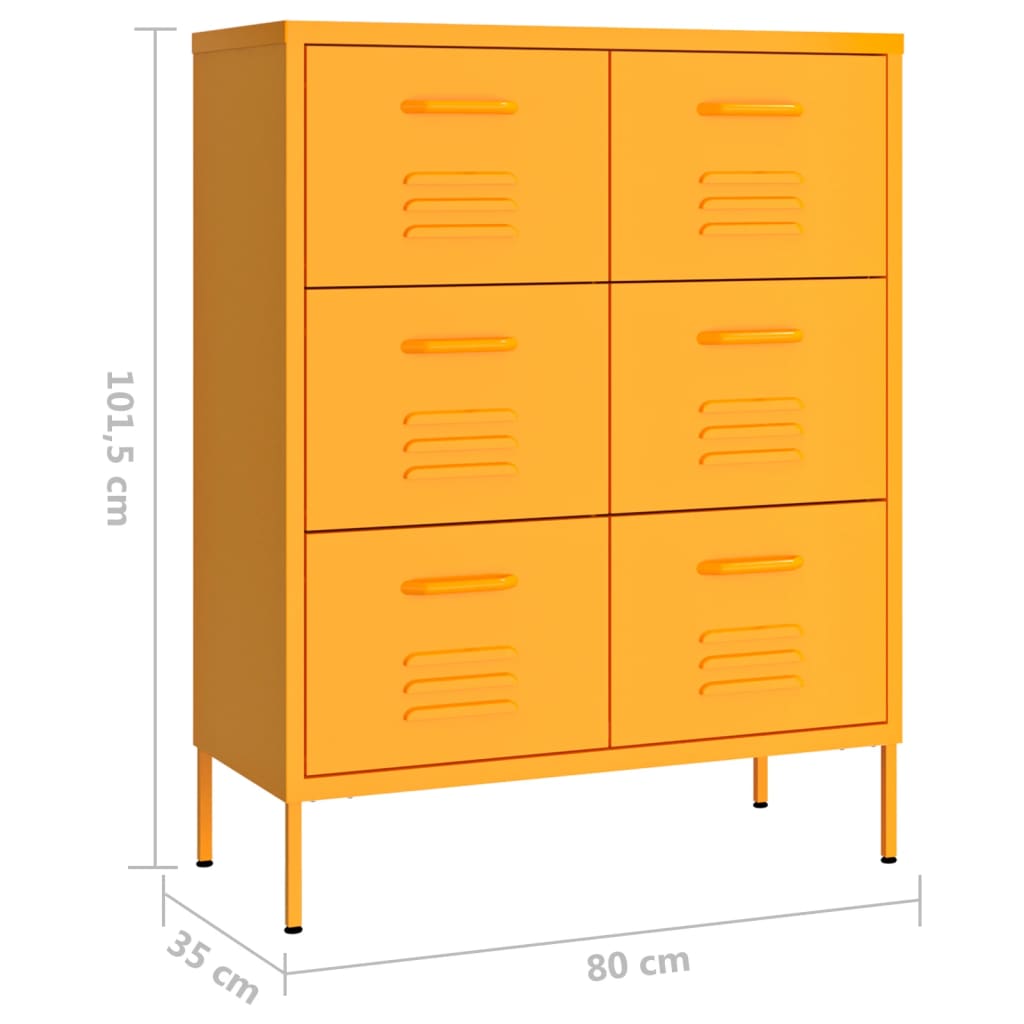 Drawer Cabinet Mustard Yellow 31.5"x13.8"x40" Steel