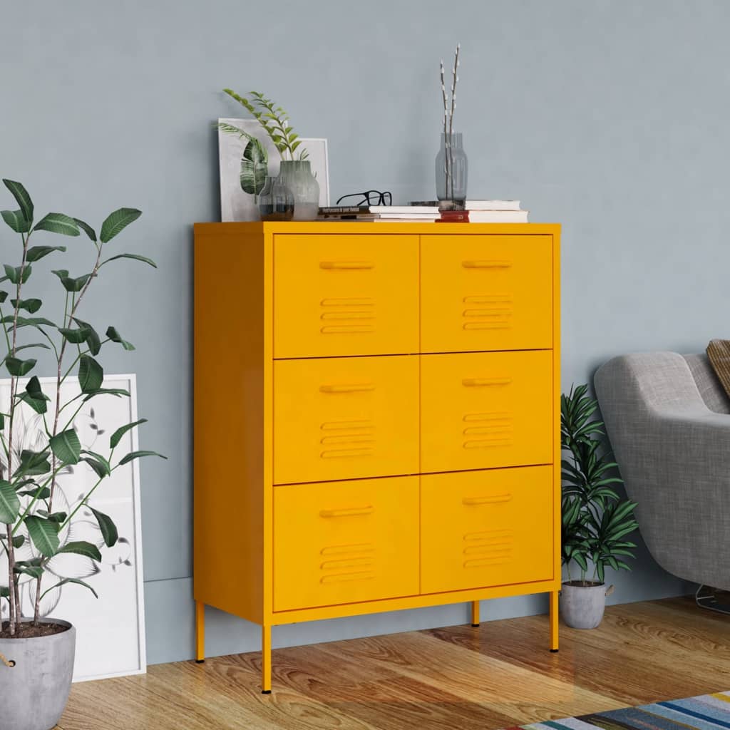 Drawer Cabinet Mustard Yellow 31.5"x13.8"x40" Steel