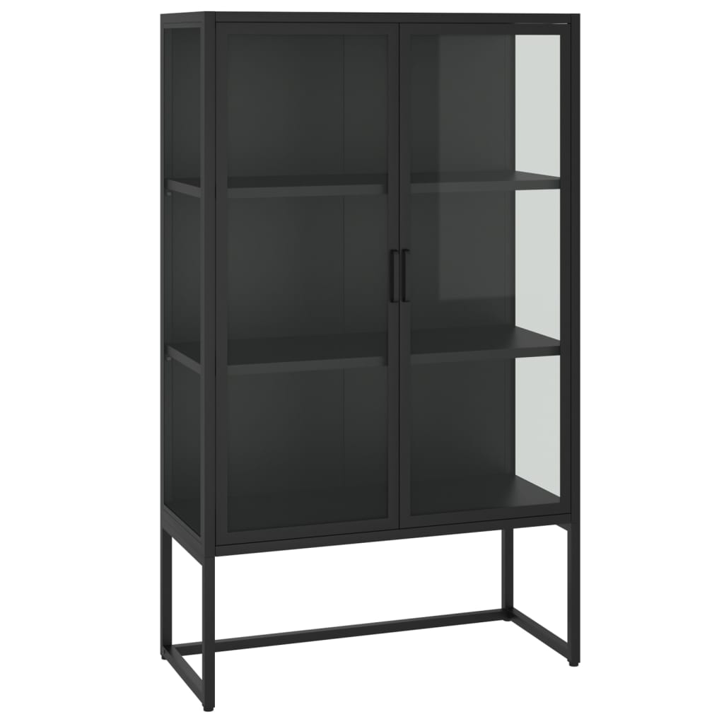 Highboard Black 31.5"x13.8"x53.1" Steel and Tempered Glass