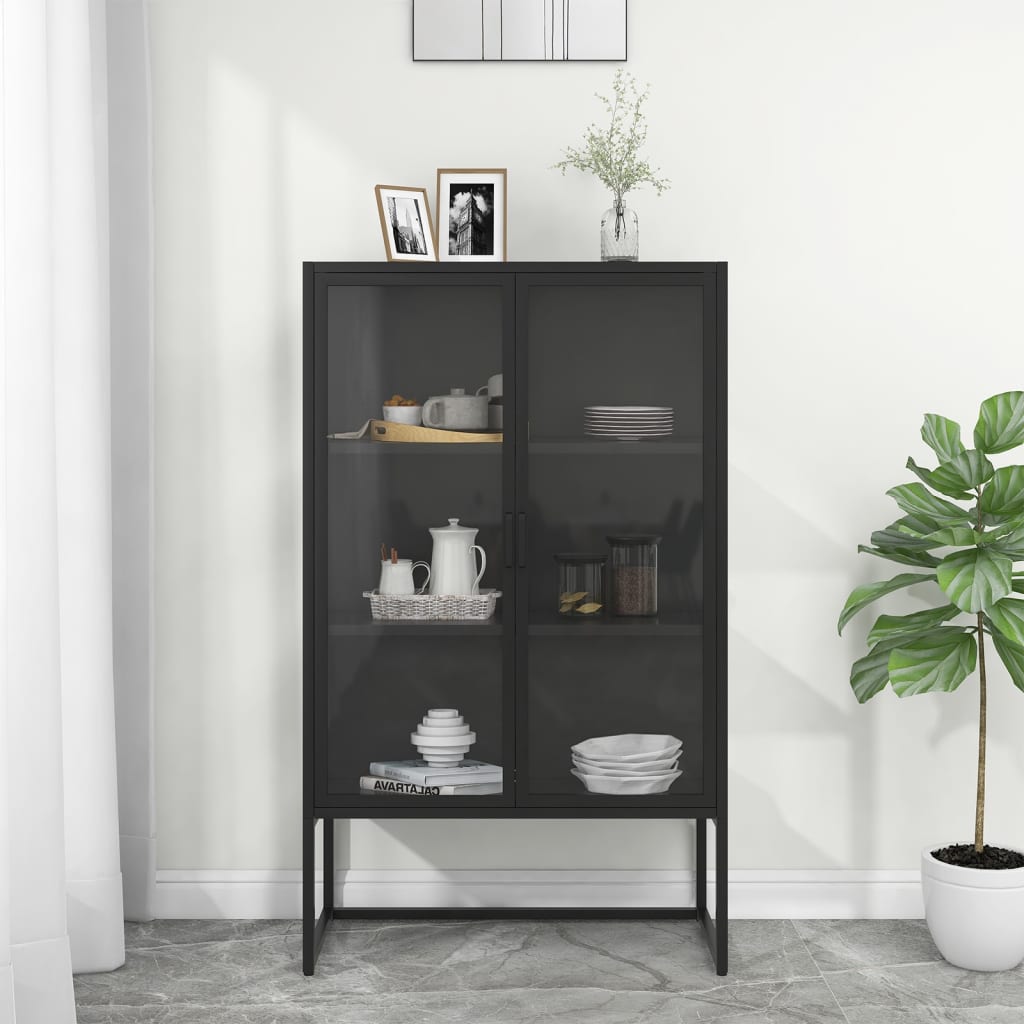 Highboard Black 31.5"x13.8"x53.1" Steel and Tempered Glass