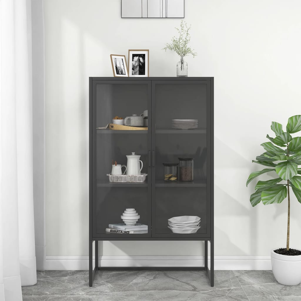 Highboard Anthracite 31.5"x13.8"x53.1" Steel and Tempered Glass