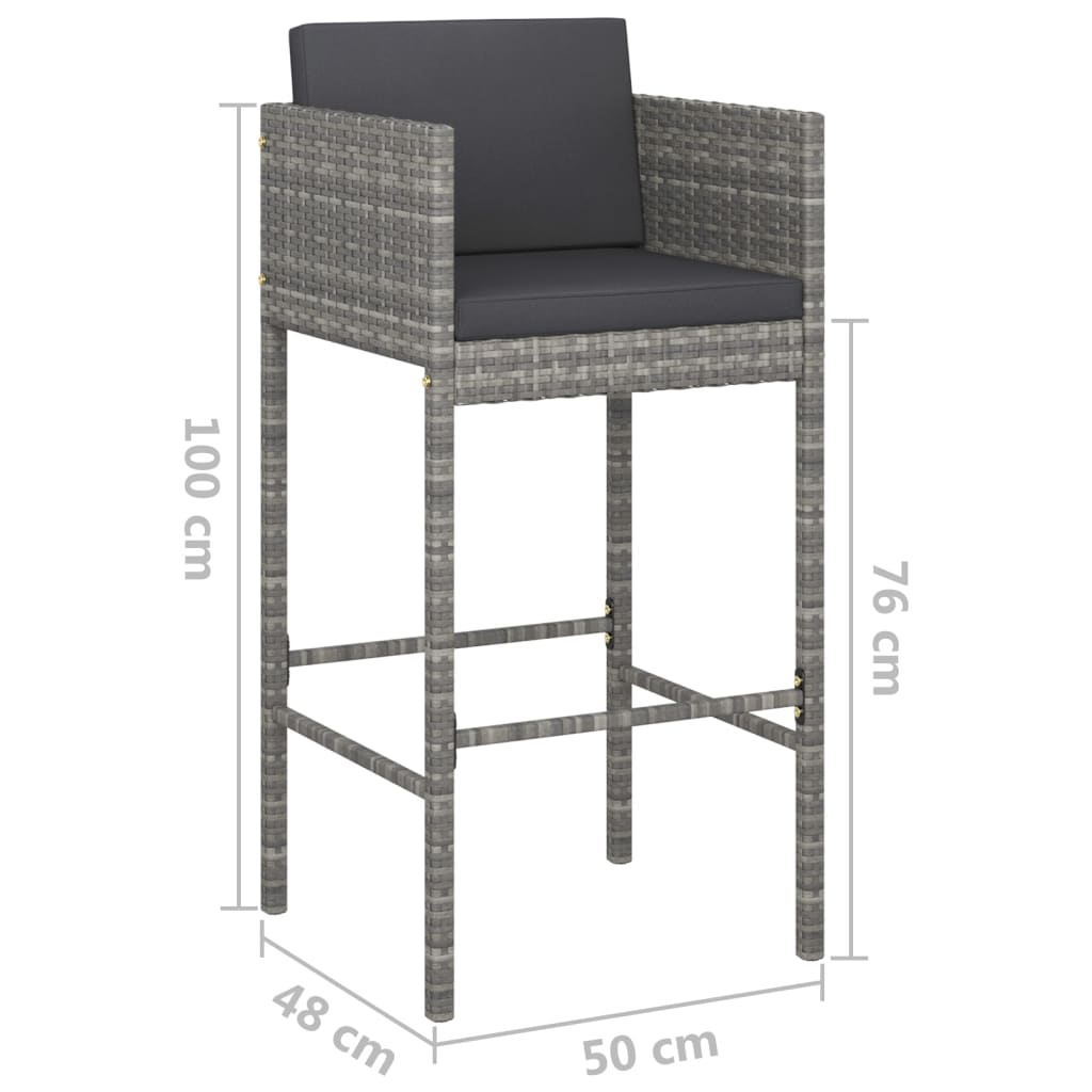 Bar Stools 4 pcs with Cushions Gray Poly Rattan