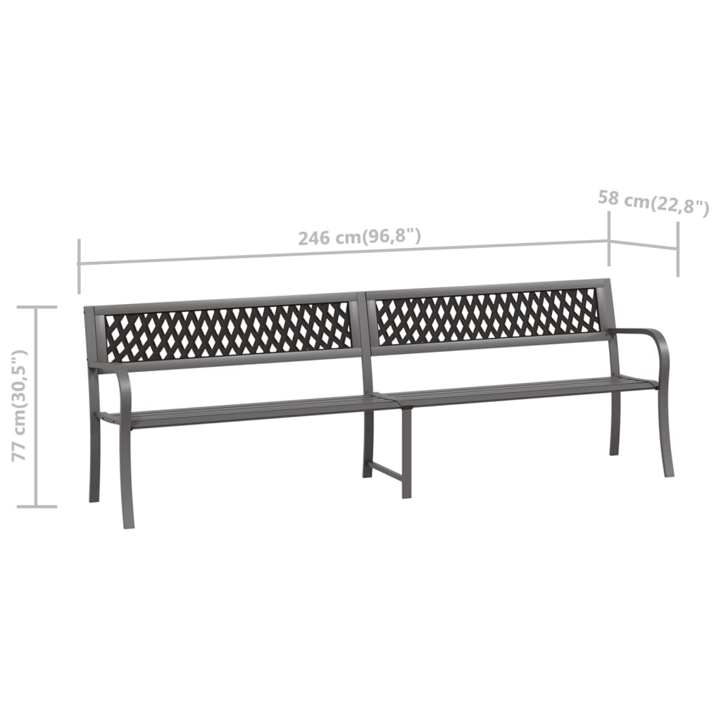 Twin Patio Bench 96.9" Gray Steel