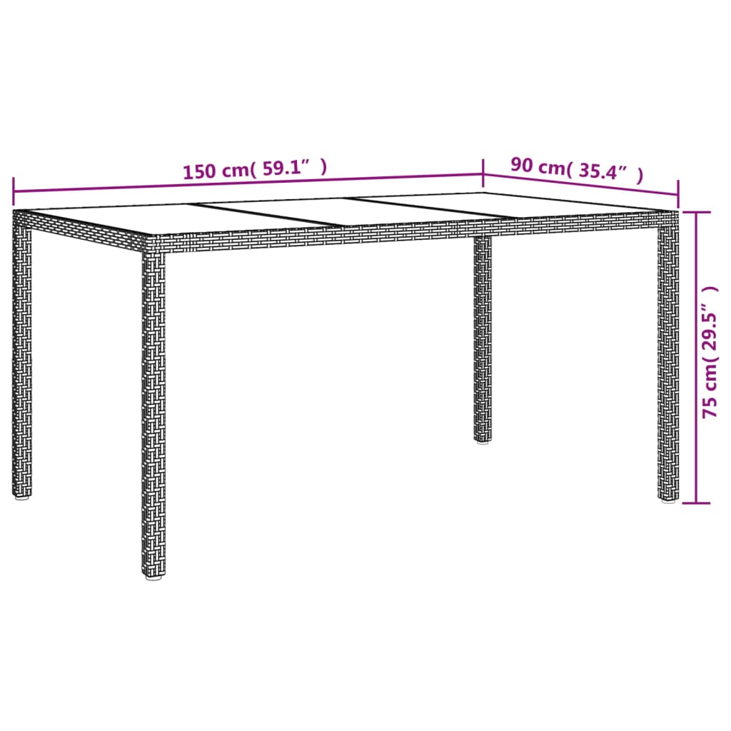 Patio Table 59.1"x35.4"x29.5" Tempered Glass and Poly Rattan White