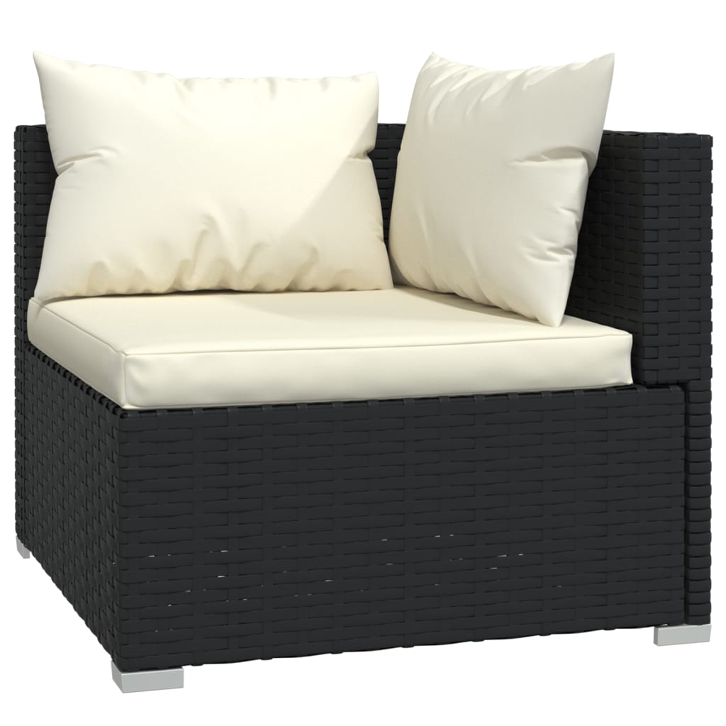 Wicker Patio Furniture 3 Piece with Cushions Black Poly Rattan