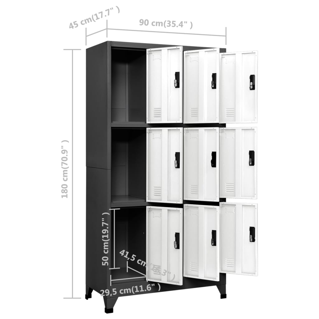 Locker Cabinet Anthracite and White 35.4"x17.7"x70.9" Steel