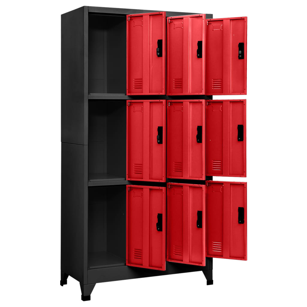 Locker Cabinet Anthracite and Red 35.4"x17.7"x70.9" Steel