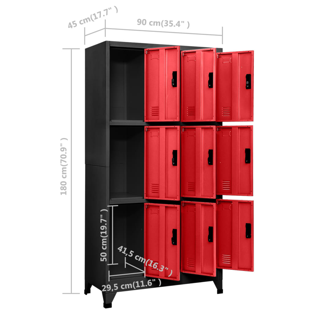 Locker Cabinet Anthracite and Red 35.4"x17.7"x70.9" Steel