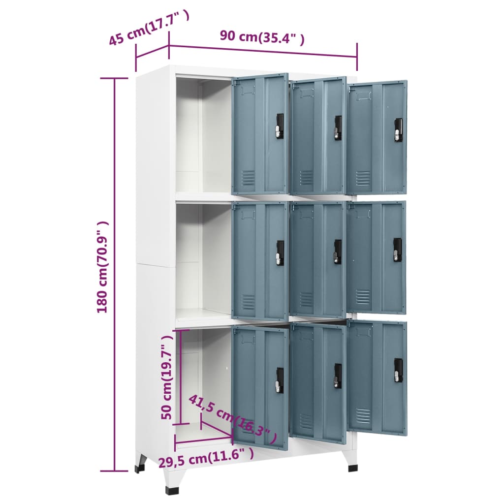 Locker Cabinet Light Gray and Dark Gray 35.4"x17.7"x70.9" Steel