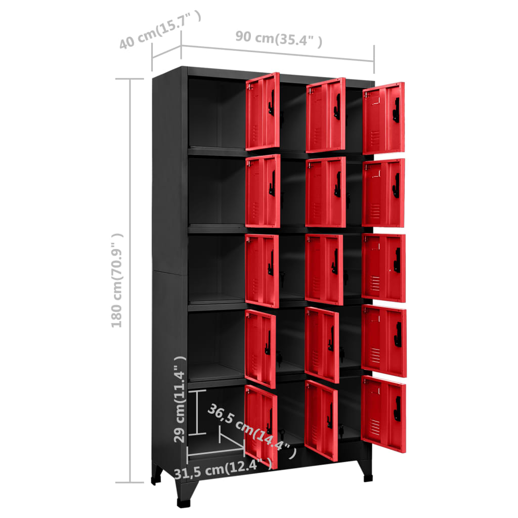 Locker Cabinet Anthracite and Red 35.4"x15.7"x70.9" Steel