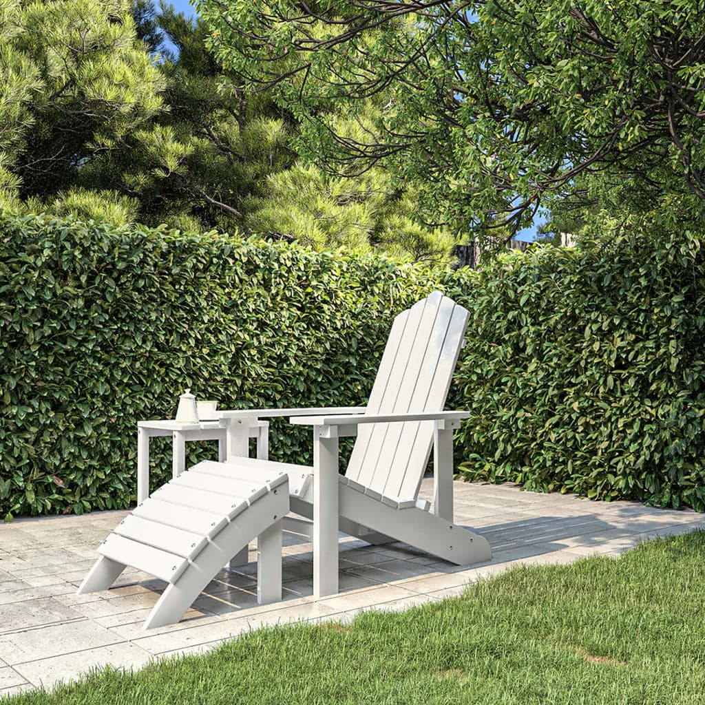 Patio Adirondack Chair with Footstool HDPE White