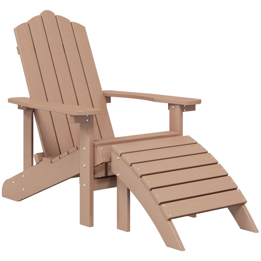 Patio Adirondack Chair with Footstool HDPE Brown