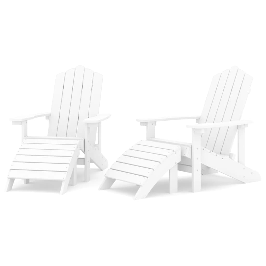 Patio Adirondack Chairs 2 pcs with Footstools HDPE White