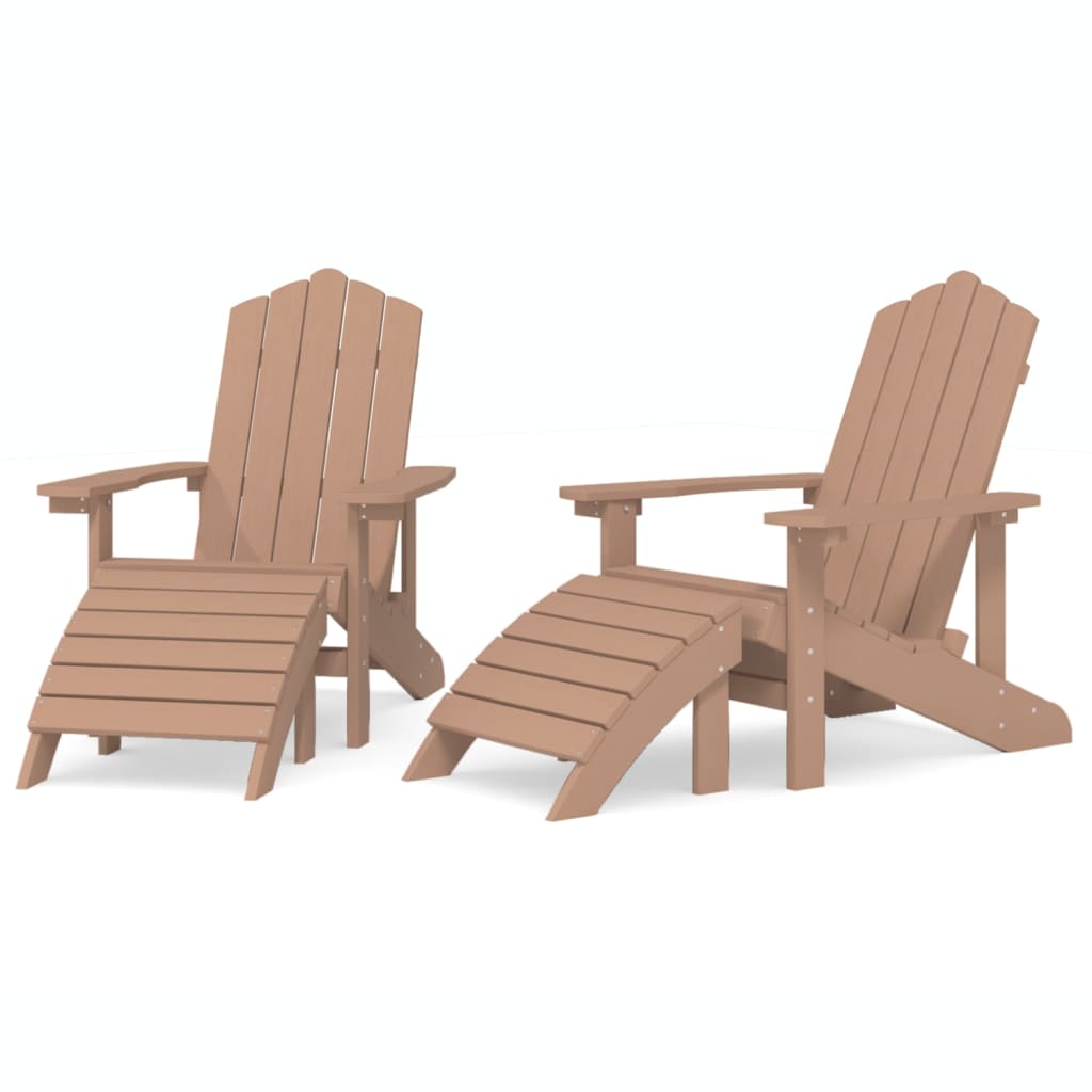 Patio Adirondack Chairs 2 pcs with Footstools HDPE Brown