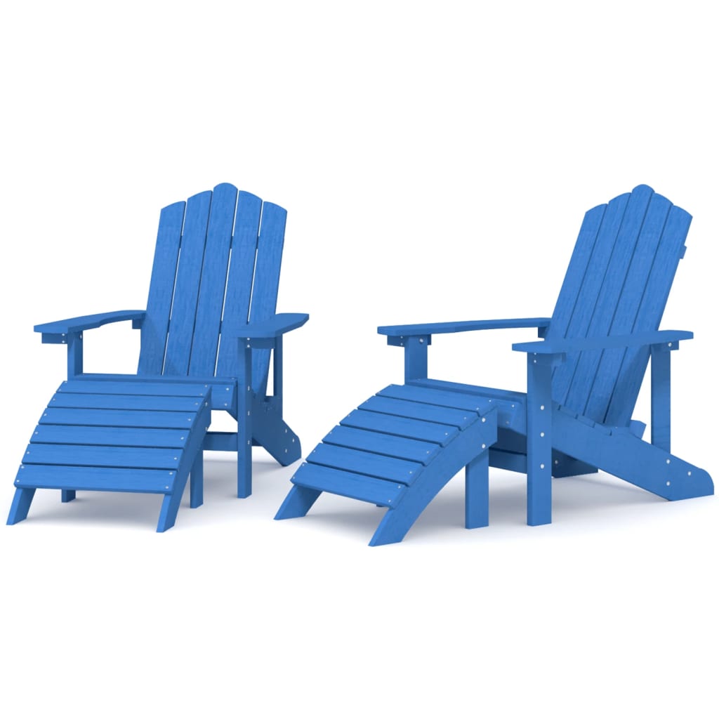 Patio Adirondack Chairs 2 pcs with Footstools HDPE Aqua Blue