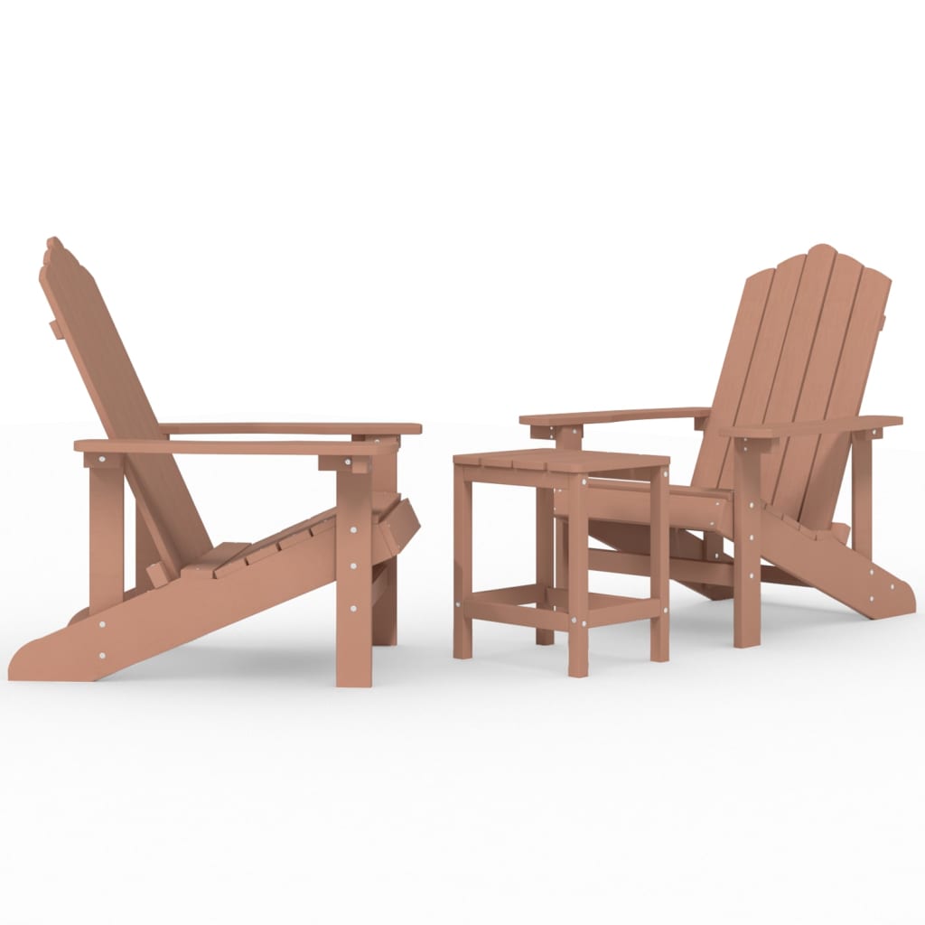 Patio Adirondack Chairs with Table HDPE Brown