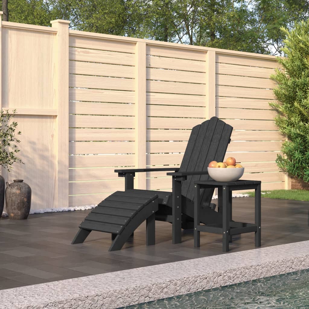 Patio Adirondack Chair with Footstool & Table HDPE Anthracite