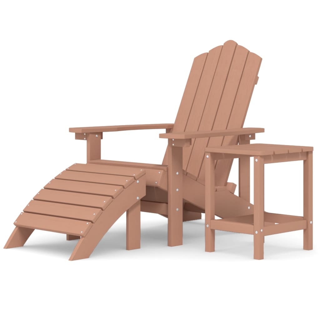 Patio Adirondack Chair with Footstool & Table HDPE Brown