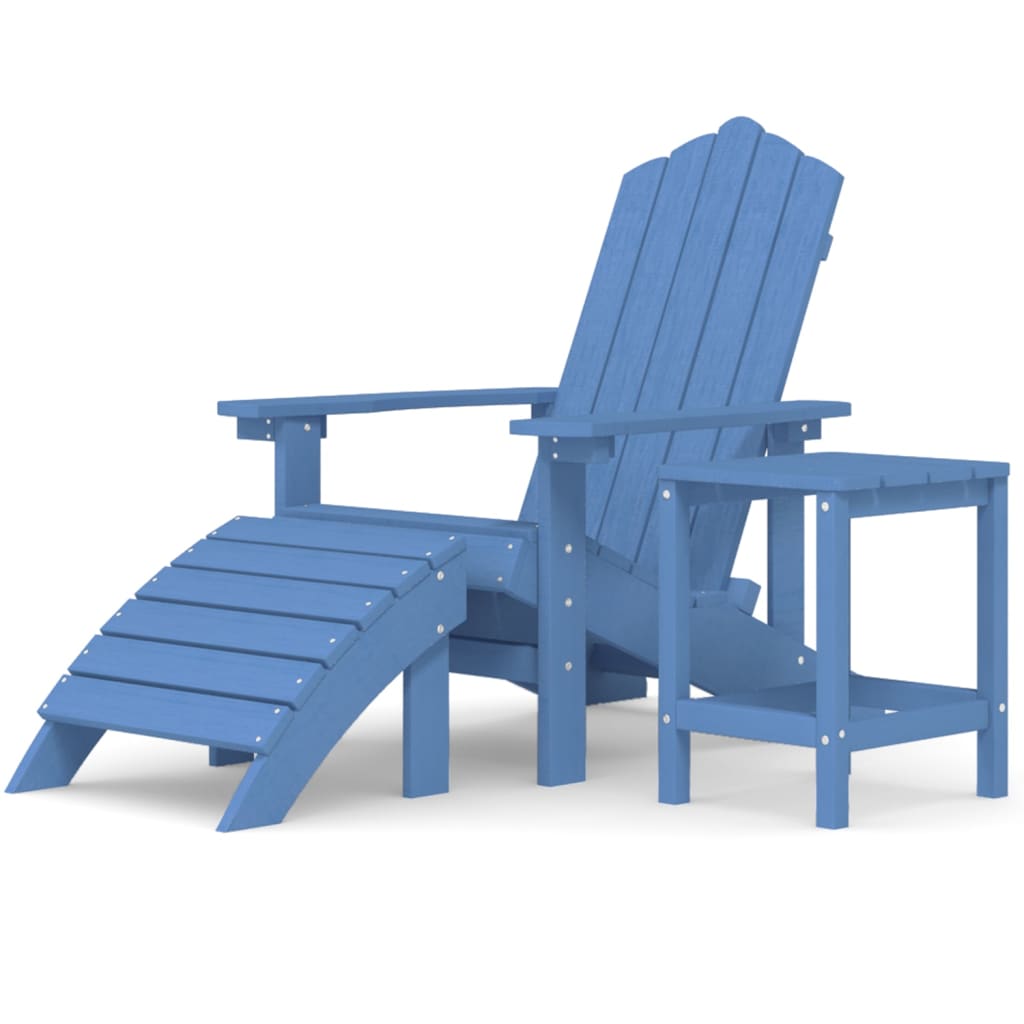 Patio Adirondack Chair with Footstool & Table HDPE Aqua Blue