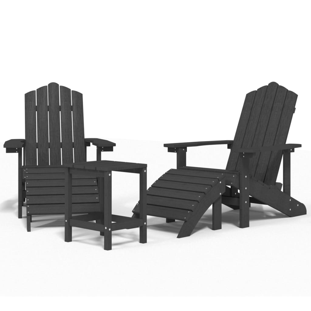 Patio Adirondack Chairs with Footstool & Table HDPE Anthracite