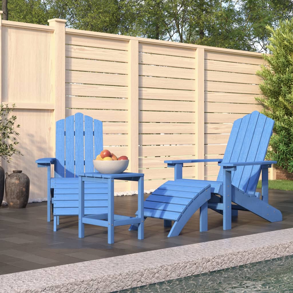 Patio Adirondack Chairs with Footstool & Table HDPE Aqua Blue