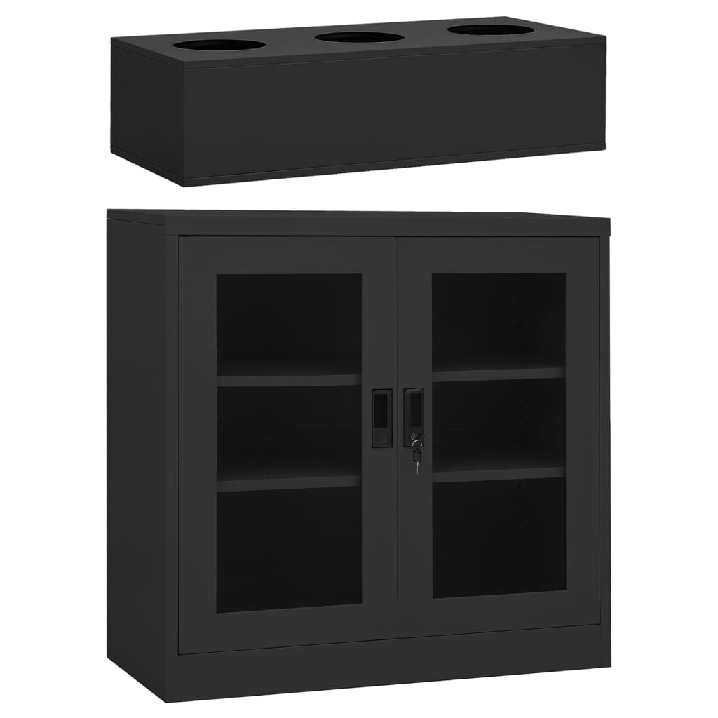 Office Cabinet with Planter Box Anthracite 35.4"x15.7"x44.5" Steel