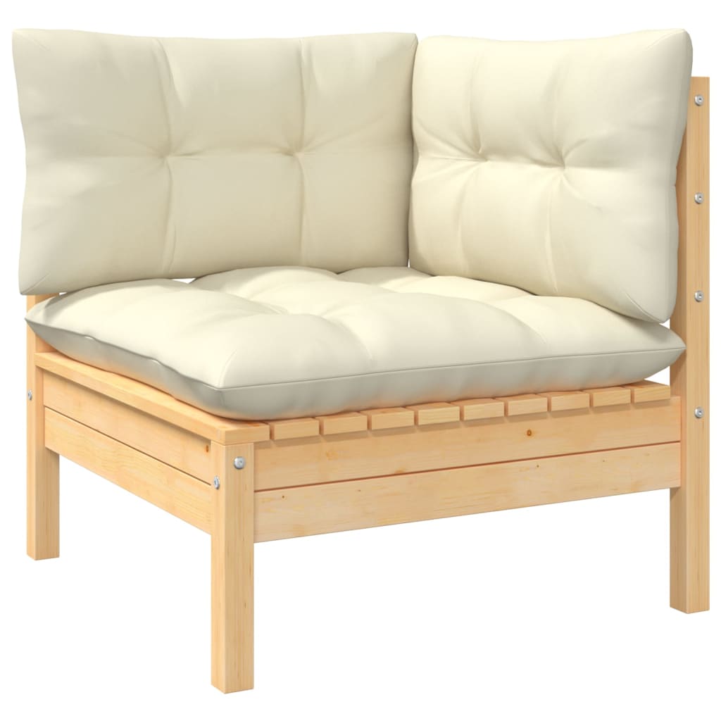 5 Piece Patio Lounge Set with Cream Cushions Pinewood