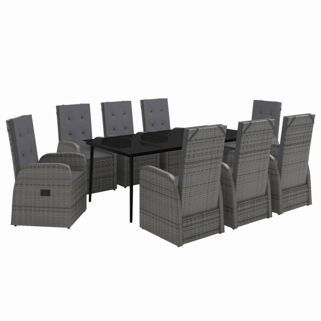 9 Piece Patio Dining Set with Cushions Gray