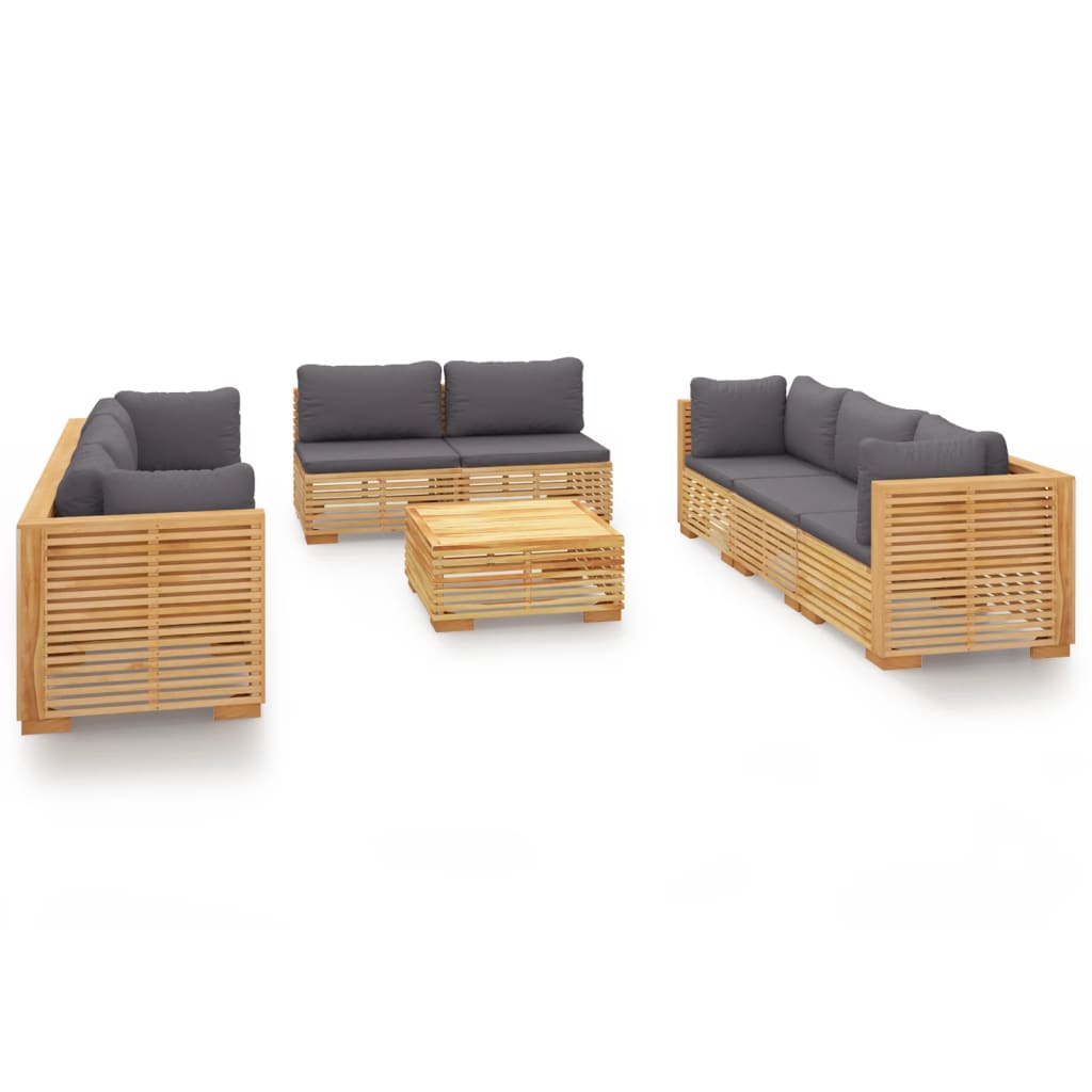 9 Piece Patio Lounge Set with Cushions Solid Wood Teak