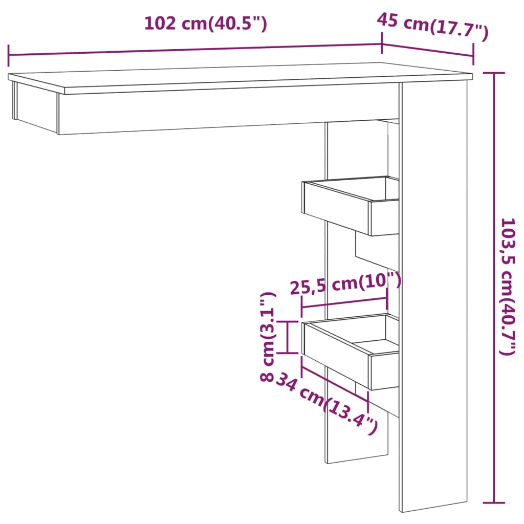 Wall Bar Table Sonoma Oak 40.2"x17.7"x40.7" Engineered Wood