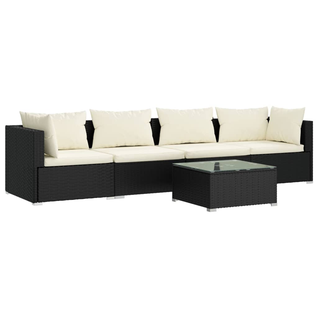 Patio Furniture Set 5 Piece with Cushions Poly Rattan Black